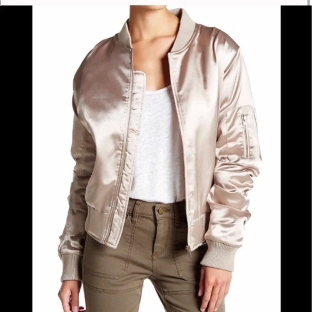 Gold Puffy Bomber Jacket Satin